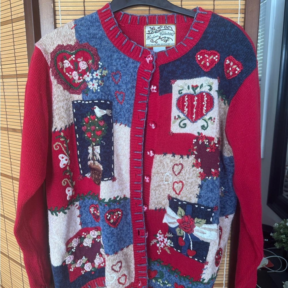 Vintage Colorful Patchwork Cardigan Sweater